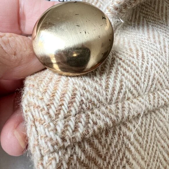 Vintage tan herringbone wool coat size xs - Picture 9 of 12